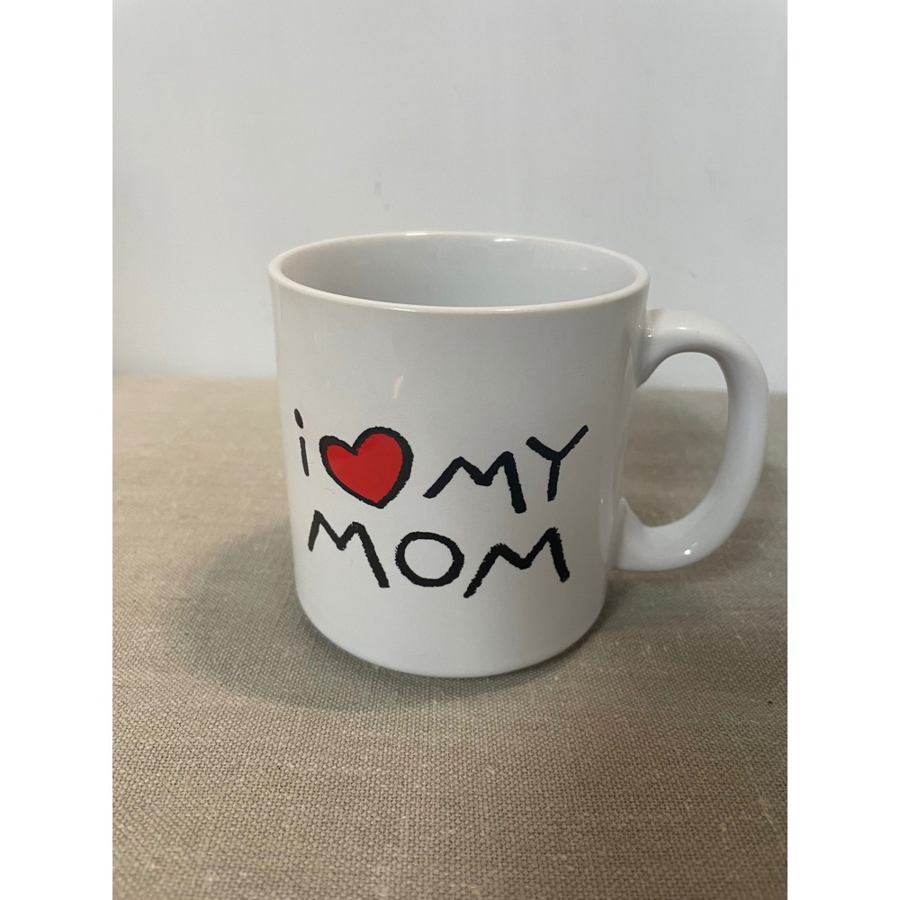 Vintage Russ Berrie I Heart My Mom Ceramic Coffee Mug White Red Heart 8095 Korea